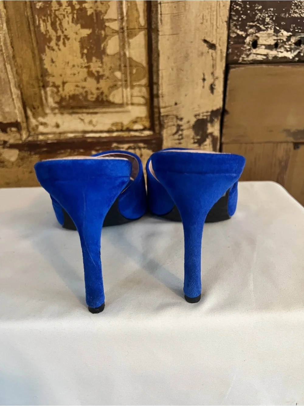 Cobalt Blue Mule Heels | Square Toe | Stiletto Pumps | Size 8.5 - Picture 3 of 4